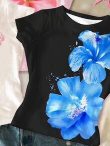 三件套多巴胺印花短袖圆领基础款T恤，黑色、米粉色、白色，休闲简约百搭，适合青少年女孩，春夏日常穿着、居家、度假皆宜。 - 彩色 - 查看 5