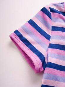 SHEIN X Care Bears Young Girl Striped Short Sleeve T-Shirt With Bow Decor, - Multicolor - View 8