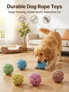PETSIN 棉绳玩具球，耐咬棉绳，狗狗互动玩具 - 彩色 - 查看 4