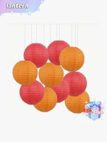 SHEIN Bộ 10 đèn lồng giấy, đường kính 20cm/7.87in, đèn lồng tròn treo vườn nhỏ, đèn lồng giấy hình cầu có thể gấp gọn, không cần điện, có thể gấp lại và cất giữ. - đèn lồng giấy - Xem 10