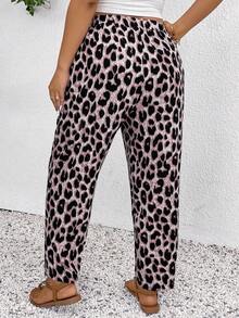 SHEIN Frenchy Calças casuais plus size com estampa de leopardo, calças de verão, calças para férias, moda praia feminina, estilo boho/boêmio, roupas femininas de verão, casual, moda para o dia a dia - Baby Rosa - Ver 6