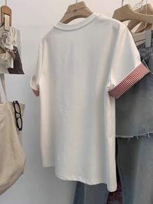 Resyla Women's Casual Striped Patchwork Cherry Embroidery T-Shirt, Summer - Multicolor - View 2