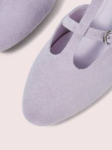 CUCCOO DOLLMOD 女士圆头绒面紫色芭蕾舞鞋款，轻盈柔美可爱甜美粗跟玛丽珍单鞋 - 紫色 - 查看 4