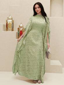 Yasmyna Đầm maxi Thổ Nhĩ Kỳ cổ bèo thanh lịch dành cho nữ & Áo Abaya truyền thống Ả Rập - màu xanh lá - Xem 6