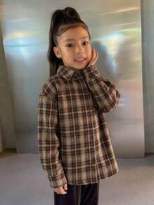 Dazy Kids Girls Plaid Collar Long Sleeve Woven Shirt, Tween Girl Fall Clothes - Brown - View 3