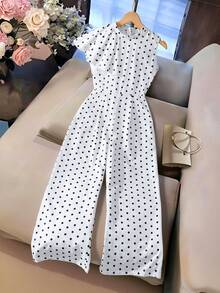 SHEIN 女童春夏休闲通勤数码印花立领无袖拉链拼接直筒连体裤，优雅百搭，适合日常穿着、外出、派对等场合。 - 白色 - 查看 3