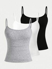 Girlism Tween Girl 3 Pieces Set: Knit Minimalist Casual Fitted Camisole - Multicolor - View 1