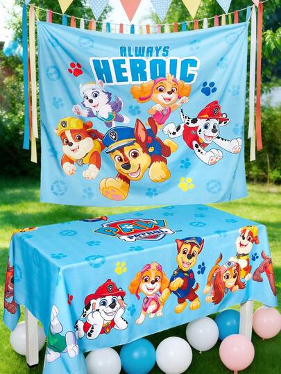 SHEIN | PAW Patrol 1 Tấm thảm trang trí in hình chó, kèm phụ kiện móc treo miễn phí, thích hợp cho tiệc tùng, trang trí tường, có thể giặt máy.