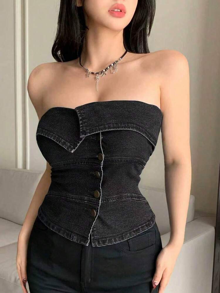 Women's Cropped Bandeau Top, Sexy Design, Suitable For Summer And Spring Y2k Tube Top
