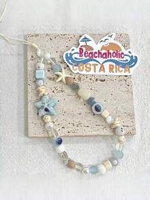 SHEIN 1 dây đeo điện thoại tự làm, dây đeo cổ tay chống thất lạc cho máy ảnh, họa tiết sao xanh gió biển mùa hè, dây đeo máy ảnh nhỏ gọn cho máy ảnh CCD, trang trí ốp điện thoại, kỳ nghỉ bãi biển - Màu xanh lam - Xem 2
