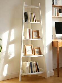 1pc Triangular Flower Stand, Bookshelf, Step Corner Storage Rack, Multi-Functional Floor Standing Display Shelf For Balcony, Study, Living Room - White - View 7