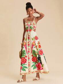 SHEIN TRVLCHIC Women's Vacation Casual Tropical Print Dress - Multicolor - View 3