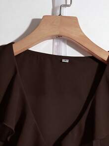 Franclia V-Neck Ruffle Petal Sleeve Casual Blouse - Coffee Brown - View 3