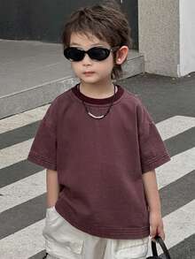 Dazy Kids 小男孩寬鬆休閒牛仔 T 恤，星星圖案，夏季 - 乾枯玫瑰色 - 查看 7