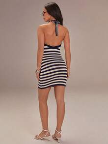 Athîral 女士U领露背吊带无袖条纹针织毛衣连衣裙 - 粉色 - 查看 2