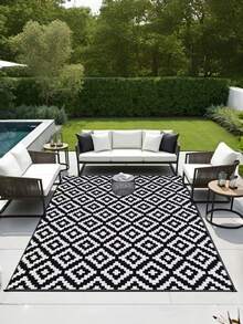 Waterproof Reversible Mat Plastic Straw Weave Outdoor Carpet Camping RV Patio Backyard Porch Balcony Picnic Ground Cover Black Beige - multicolor - View 2