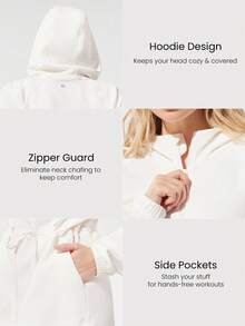 GLOWMODE Áo khoác hoodie dáng rộng Softserene Modal Off-Duty MVP, chất liệu mềm mại, thoáng khí, dài đến hông, có khóa kéo, thích hợp mặc hàng ngày vào mùa xuân và hè. - trắng - Xem 5