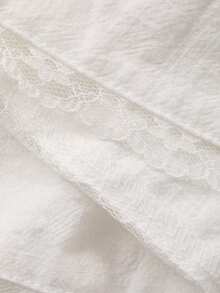 Strévra Damen Sommer Strand Party Urlaub ärmelloses Top, V-Ausschnitt Baumwolle Spitze Patchwork mit geraffter Taille - Weiss - Übersicht 8