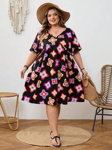 SHEIN CURVE+ Curve 尺码 US22 音乐节、海滨度假、波西米亚风女士全幅印花休闲度假连衣裙，女装/乡村/沙滩装/沙滩装/沙滩装 - 彩色 - 查看 9