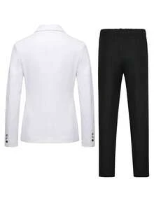 Manfinity Bizformal 男士商务正装披肩领双排扣西装套装，适合工作、婚礼等场合。 - 白色 - 查看 2