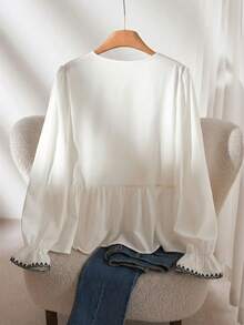 CosyJoli Plus Size Women Deep V-Neck Ruched Casual Versatile Shirt, Suitable For Vacation & Travel - Multicolor - View 2