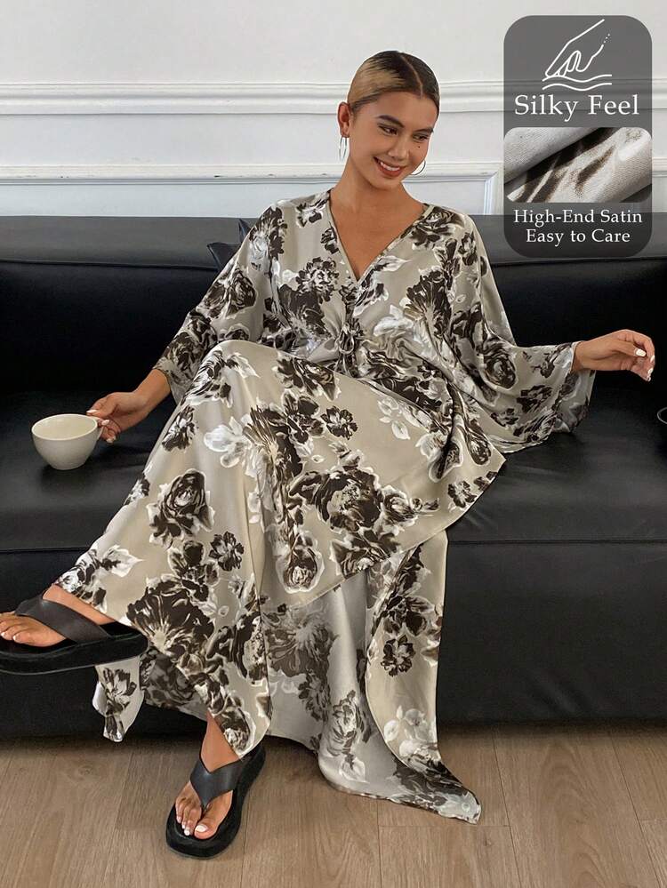Floral Print Loose Fit Women Nightgown, Spring/Summer