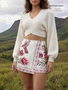 CAJUNI Chân váy thời trang mùa hè phong cách Bohemian in họa tiết nhiệt đới màu trắng - Màu be - Xem 7