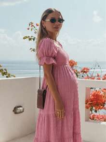 SHEIN Maternity Pink Dress, Comfortable Vacation Outfit, Flattering Bust, Summer Dresses For Women,Summer Outfits,Vacation Outfits Women - Dusty Pink - View 2