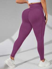 Auralis Leggings de cintura alta con compresión y bolsillos para tallas grandes - Púrpura malva - Ver 3