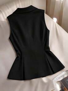 Franclia Bộ vest nữ cỡ lớn, màu trơn, cài cúc phía trước, kiểu dáng thường ngày, thích hợp đi làm, gồm áo gile và chân váy, áo tuxedo nữ, bộ đồ đen nữ, áo tank top đen nữ. - màu đen - Xem 2