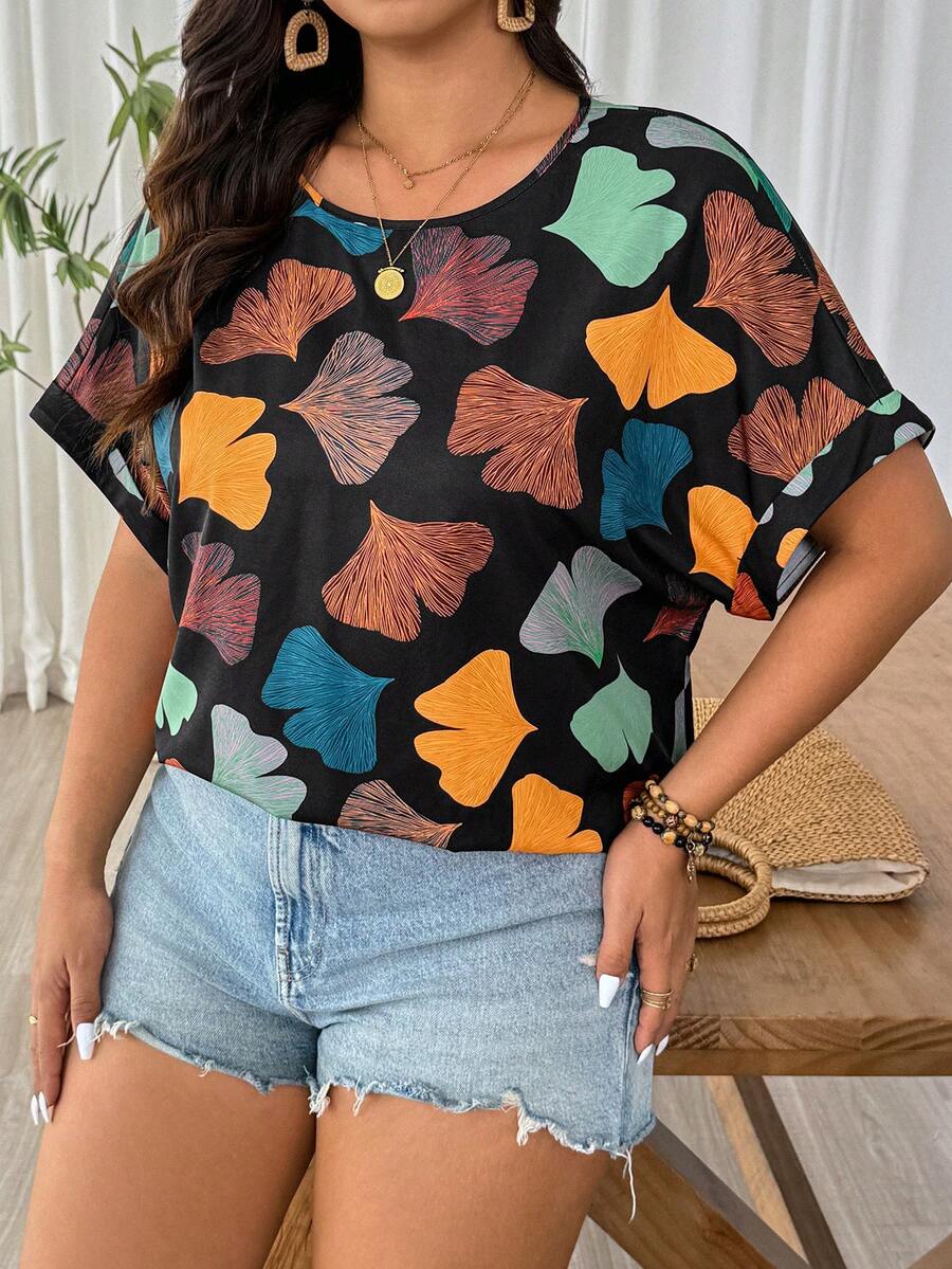 EMERY ROSE Áo thun nữ cỡ lớn in họa tiết toàn thân, cổ tròn, kiểu dáng thường ngày, đa năng. - Nhiều màu - Xem 1