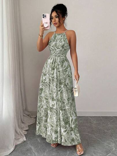 SHEIN PETITE 女士优雅褶皱腰身吊带连衣裙，高端设计，修身剪裁，适合情人节、复活节、劳动节、生日、约会、派对、正式场合、教师装、活力四射、旅行、春夏穿着。