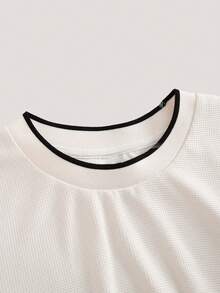Driftmere Men's Contrast Color Round Neck Short Sleeve Casual Versatile T-Shirt - Beige - View 6