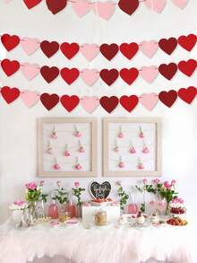 1 Piece Heart Shaped Hanging Banner Garland Valentine's Day Decor Pink Red Burgundy Love Theme Engagement Wedding Anniversary Party Room Home Decoration Romantic Ornament - multicolor - View 1