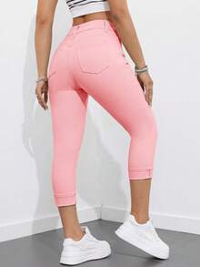 Rivivi Casual Solid Color Slim Fit Jeans - Pink - View 2