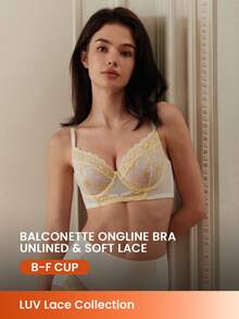 LUVLETTE Breathable Unlined Lace Elegance Push-Up Balconette Corset Lingerie Lounge Curve Yellow & White Floral Minimizer Bridal Bra As Outerwear Wedding - Beige - View 2