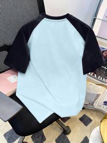 Manfinity Joysei 男士浅蓝深蓝撞色插肩袖T恤 - 彩色 - 查看 5