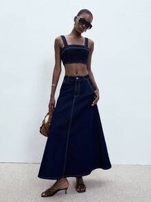 ATUI Studio 女士牛仔吊带背心和迷你裙套装 - 藍色 - 查看 1