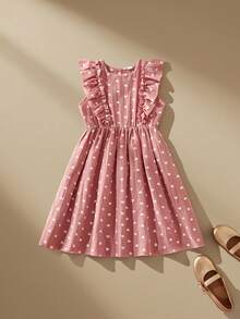 SHEIN 1 chiếc đầm ngắn tay in hình trái tim dễ thương, thời trang và thoải mái cho bé gái, thích hợp mặc mùa hè. - Bụi hồng - Xem 6