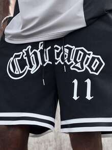 EVRINFINITE 宽松男士字母图案撞色带抽绳腰短裤 - 黑色 - 查看 5