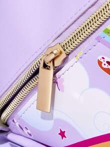 My Little Pony X SHEIN 1 件装卡通印花大容量扁平可展开 PU 皮革化妆包，多功能收纳包，小物件收纳包，旅行收纳包，数码收纳包，适合日常携带小物件、旅行、工作、化妆或学习，适合女性和学生，彩虹小马、暮光闪闪、柔柔、碧琪 - 紫色 - 查看 6