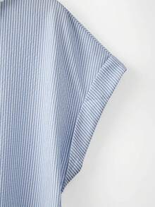 GlowEve CURVE Áo khoác cardigan dáng rộng, cổ bẻ, họa tiết sọc, tay ngắn, phối bèo nhún, dành cho nữ, thích hợp cho mùa hè. - Màu xanh lam - Xem 4