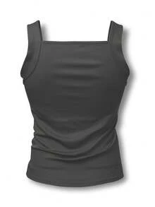 Manfinity Dauomo Men's Solid Color Ribbed Slim Fit Casual Baggy Tank Top Gym Dark Grey Summer Gym - Grey - View 2