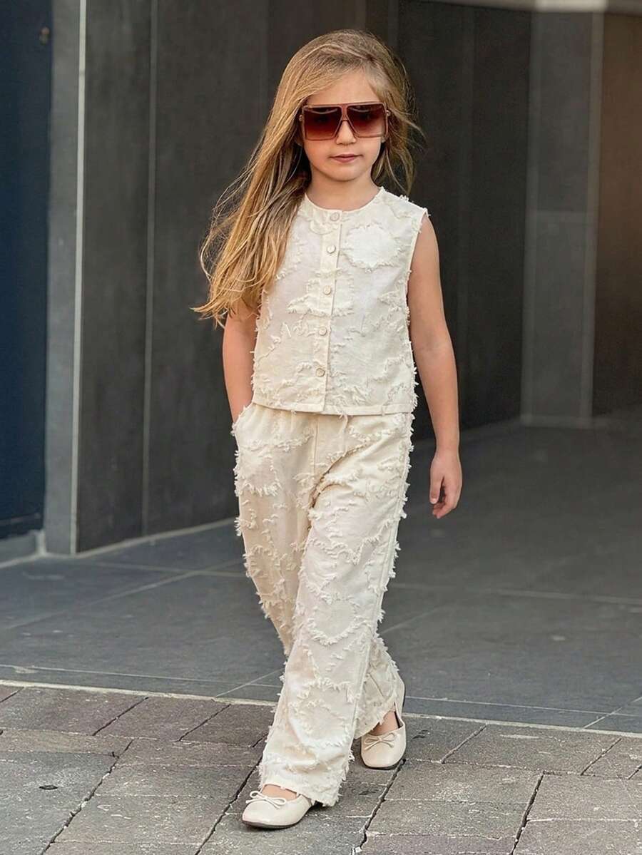 2pcs Tween Girl Fall Clothes Set - Thin Top And Pants,Back To School Clothes - Apricot - View 1