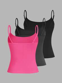 SHEIN Comfortcana Bộ 3 áo croptop hai dây cho nữ, ôm sát gợi cảm, phù hợp cho mùa hè, đi biển, du lịch, hẹn hò, đa năng. - Nhiều màu - Xem 2