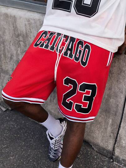 EVRINFINITE 男士抽绳腰字母印花休闲短裤图案外出拼色运动篮球短裤，适合送给老公、男朋友的礼物