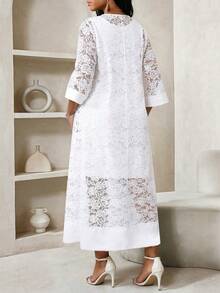 SHEIN Lady Đầm dự tiệc thanh lịch dành cho nữ, tay lỡ 3/4, cổ chữ V. - trắng - Xem 2