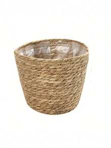 1 PC Handwoven Natural Rattan Seagrass Breathable Rustproof Woven Plant Basket Flower Pot Holder For Indoor Outdoor Garden Patio Home Decor Planter Baskets Decorative Boho Rustic - Pumpgrass model - View 2