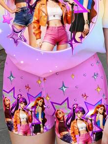 SHEIN Bộ 2 món gồm áo thun ngắn tay cổ tròn in hình hoạt hình và quần short cho bé gái, thích hợp mặc hàng ngày vào mùa hè. - trắng - Xem 4