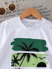 1 Set Toddler Boys' Summer Coconut Tree & Letter Print Short Sleeve Outfit, Suitable For Beach Vacation/Casual Play, Ideal For Outings, Spring/Summer - Multicolor - View 10